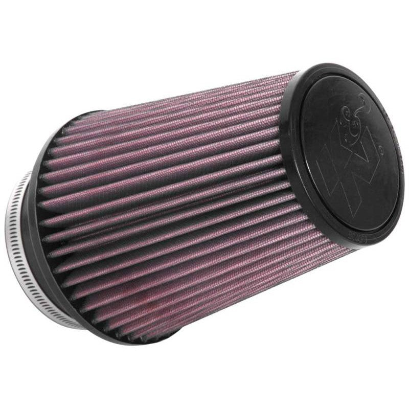K&N RU-4680 Universal Clamp-On Air Filter with 4in flange, 6in base, 4in top, and 7in height.
