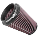K&N RU-2815 red cotton gauze air filter with 5-inch black rubber clamp-on flange and chrome top