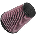 K&N RU-5046 universal clamp-on air filter with 6-inch flange, 9-inch height, and red pleated cotton media.