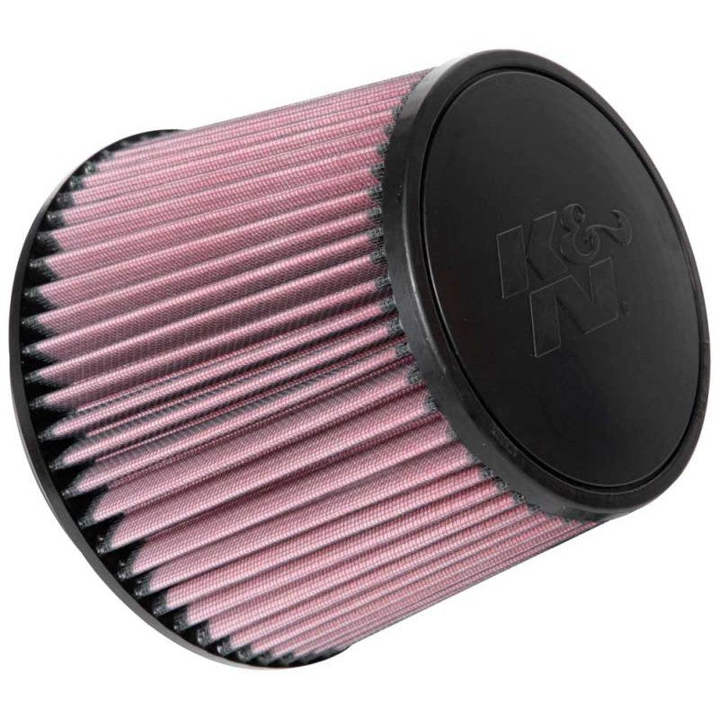 K&N RU-5173 round tapered universal clamp-on air filter with red pleated media and black 6-inch rubber flange