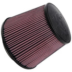 K&N RU-5179 conical universal clamp-on air filter with 6-inch mounting flange and red pleated media.