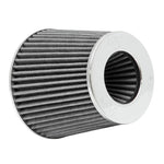 K&N RG-1001WT universal round tapered air filter with white media, chrome top, and 4-inch black rubber clamp-on flange.