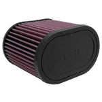 K&N RU-1500 universal oval clamp-on air filter with 2.75-inch rubber flange and stainless steel hose clamp.