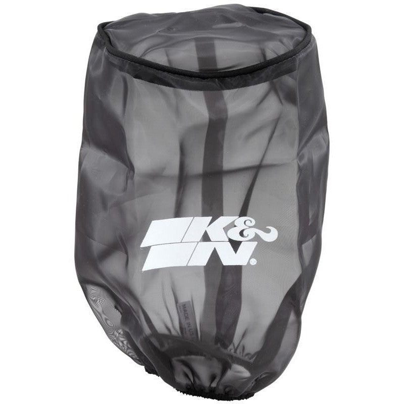 Black K&N PreCharger polyester filter wrap for universal round tapered air filters, RE-0810PK.
