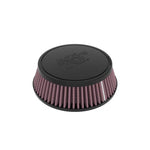K&N RU-4480 round universal air filter with a 0.75 inch black rubber flange and pleated red cotton media.