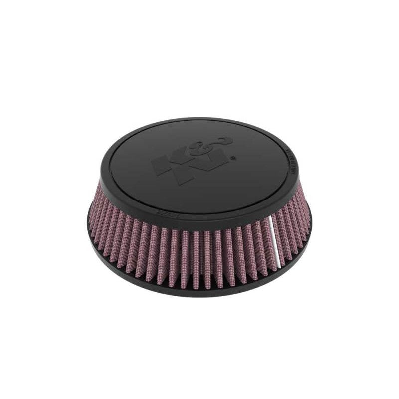 K&N RU-4480 round universal air filter with a 0.75 inch black rubber flange and pleated red cotton media.