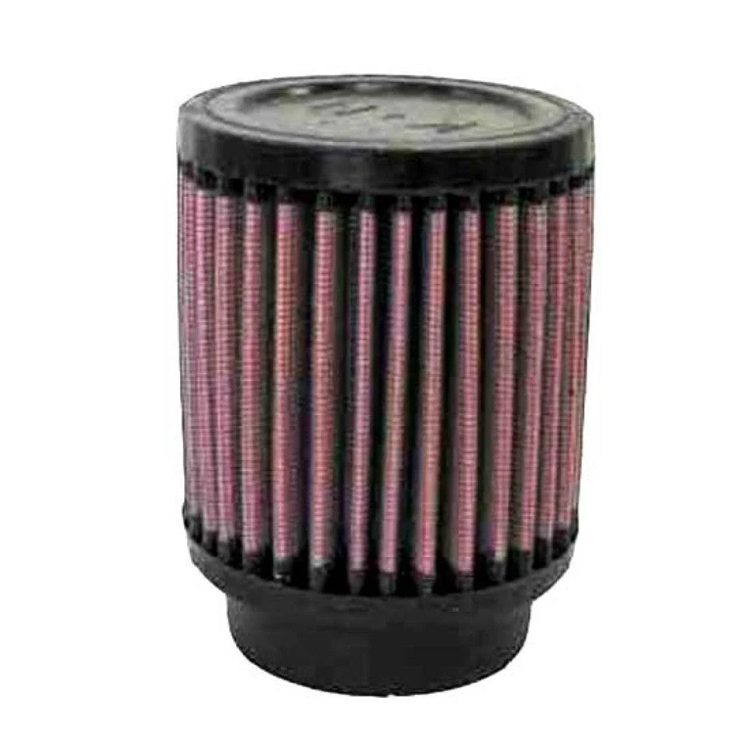 K&N RD-0700 universal round straight air filter with a 2.5 inch black rubber flange and pleated cotton gauze media.