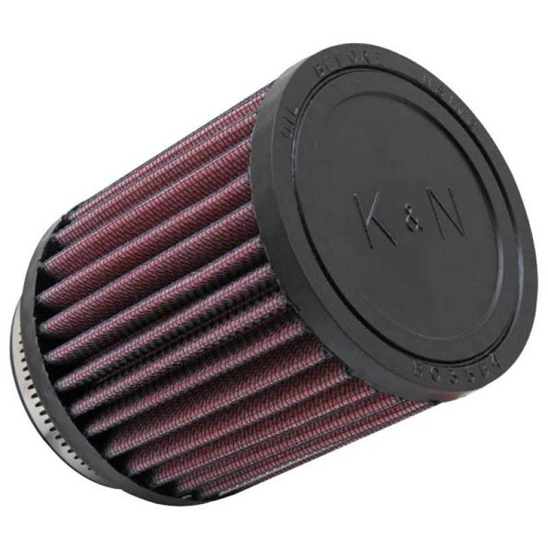 K&N RB-0700 universal air filter with 2.5-inch 5-degree angled rubber flange and 4-inch tall pleated media.