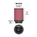 K&N RD-0710 universal air filter with black rubber flange and red pleated media.