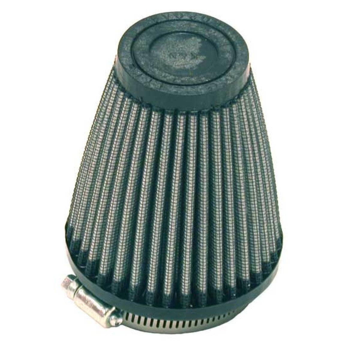 K&N R-1260 universal tapered air filter with red oiled cotton media and black rubber flange and top.