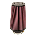 K&N RE-0920 universal round tapered air filter with red pleated media and a 3.5 inch black rubber flange.