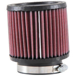 K&N RB-0900 universal round tapered air filter with 3-inch 5-degree angled rubber flange and 4.5-inch outer diameter.