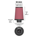 K&N RE-0810 universal tapered cone air filter with a 3-inch black rubber flange and red pleated filter media.
