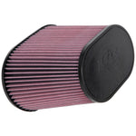 K&N RE-1040 universal oval tapered air filter featuring a black rubber flange and pleated cotton filter media.