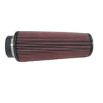 K&N RE-0880 round tapered universal air filter with 4-inch black rubber flange and pleated red media.