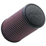 K&N RE-0870 universal round tapered air filter with red pleated media and black molded rubber flange