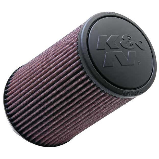 K&N RE-0870 universal round tapered air filter with red pleated media and black molded rubber flange
