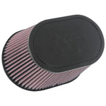 K&N RU-1001 universal air filter featuring a black rubber oval flange and pleated filtration media.