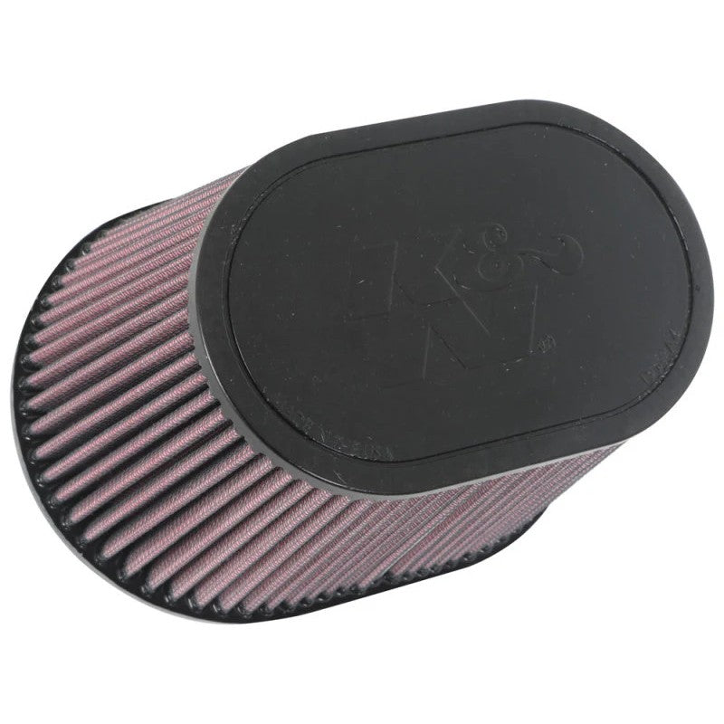 K&N RU-1001 universal air filter featuring a black rubber oval flange and pleated filtration media.
