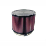 K&N RU-3060 round straight universal air filter with 6 inch black rubber flange and pleated media