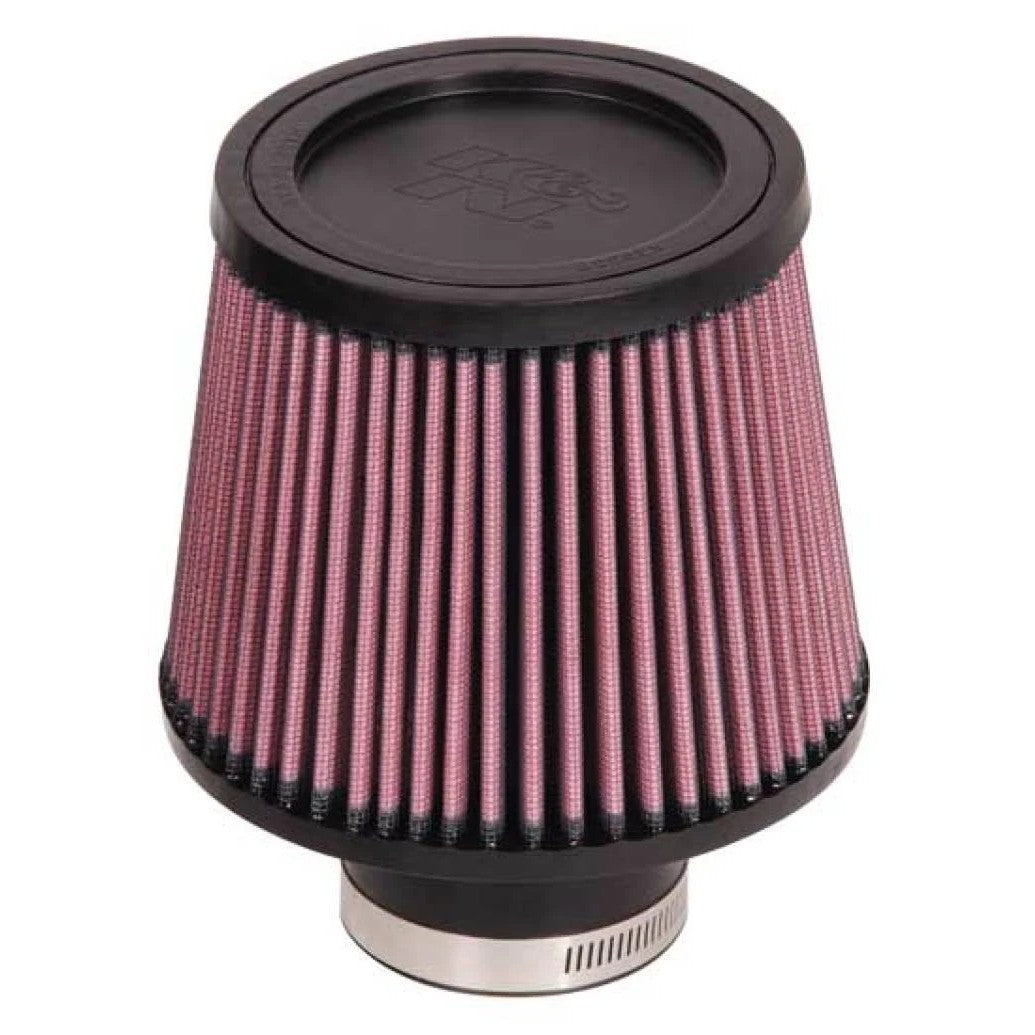 K&N RU-5174 round tapered air filter with red pleated media and a 2.5 inch black rubber mounting flange.