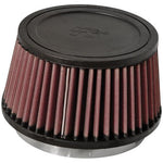 K&N RU-3110 universal round tapered air filter featuring a 4.5 inch flange ID and black rubber base.