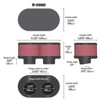 K&N R-0990 universal air filter featuring red pleated cotton media and a black molded rubber mounting flange.