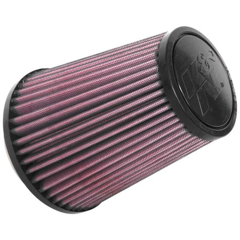 K&N RU-3250 tapered universal air filter with red pleated cotton media and black rubber mounting flange