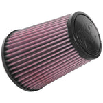 K&N RU-3250 tapered universal air filter with red pleated cotton media and black rubber mounting flange