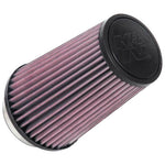 K&N RU-1045 universal tapered air filter with red pleated media and black 3.5-inch rubber flange.