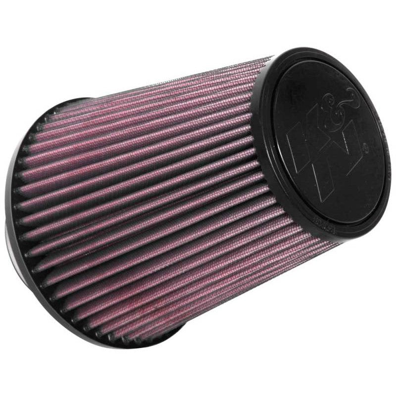 K&N RU-4700 universal tapered air filter with 3-inch rubber flange and red cotton gauze filtration media.