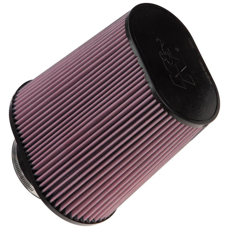 K&N RU-1024 universal tapered air filter with red oiled cotton media and a 4.5-inch black rubber mounting flange.