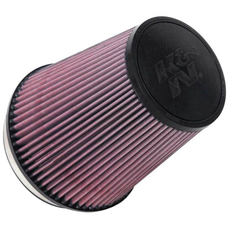 K&N RU-1020 universal tapered air filter with red pleated cotton gauze media and black 6-inch molded rubber flange.