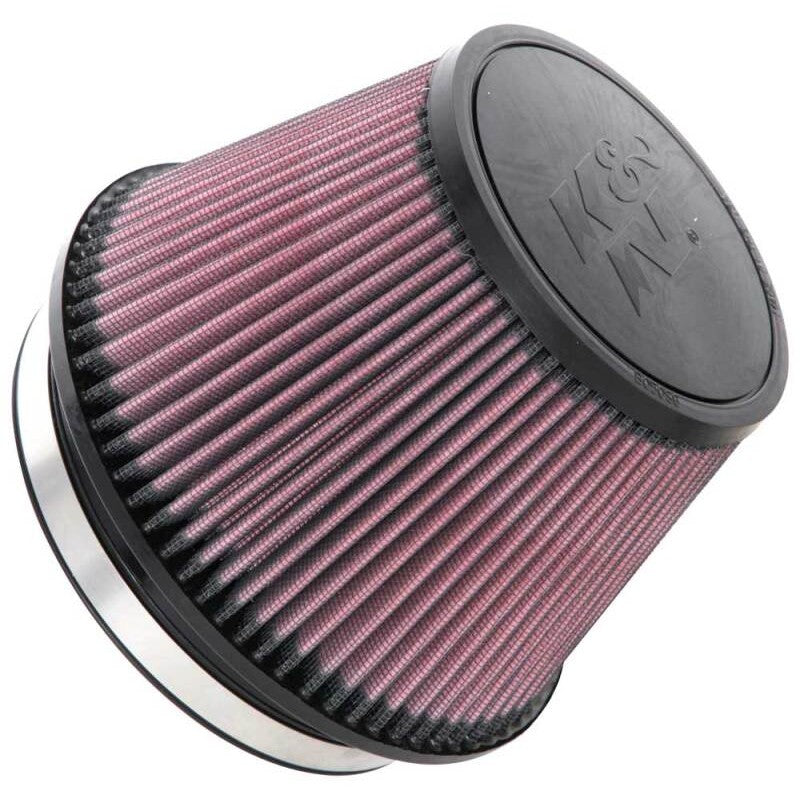 K&N RU-2960 universal tapered air filter featuring a 6-inch rubber flange and red pleated cotton media.