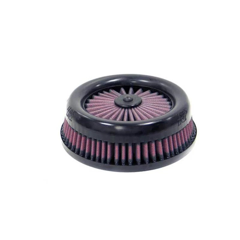 K&N X-Stream clamp-on air filter with red pleated cotton media and a filtered X-Stream top.