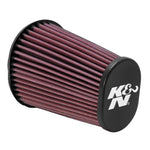 K&N RE-0960 oval tapered air filter with 2.438 inch flange ID and black rubber mounting base