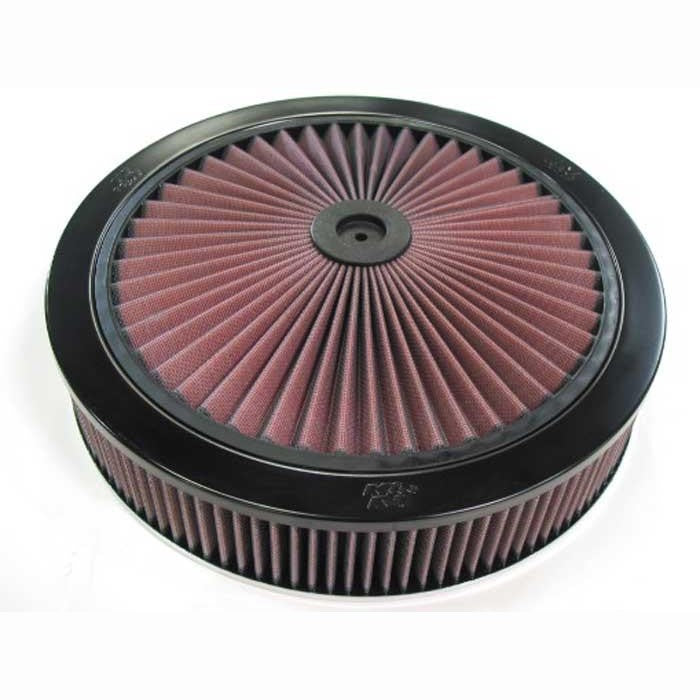 K&N X-Stream 14-inch diameter washable air filter top assembly with 5.125-inch neck flange and pleated filter media.