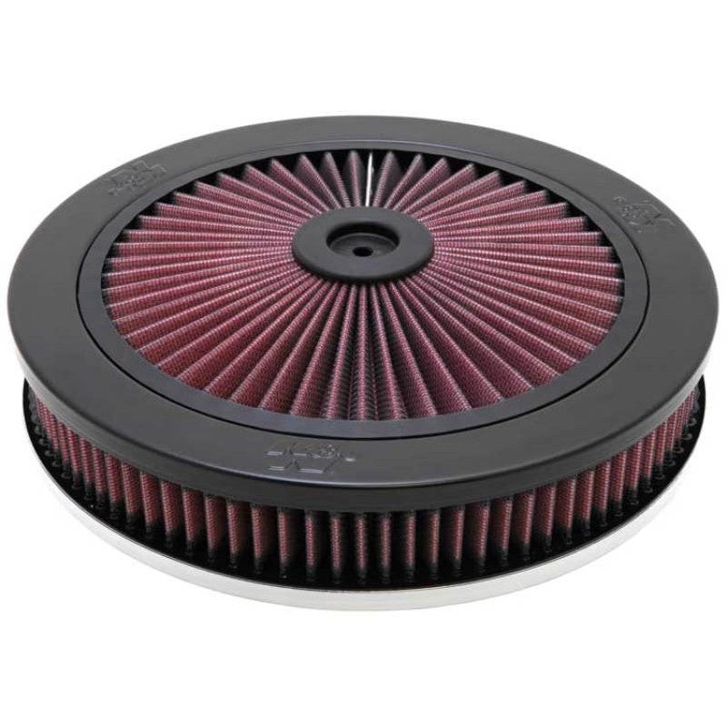 Red K&N X-Stream air flow top filter showing the 11-inch diameter pleated media and 5.125-inch center flange.