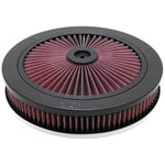 Red K&N X-Stream air flow top filter showing the 11-inch diameter pleated media and 5.125-inch center flange.
