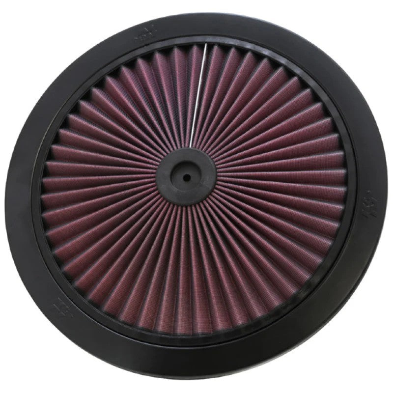 K&N X-Stream 14-inch black air filter top with pleated cotton media and protective wire mesh.
