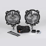 Pair of KC HiLiTES 6-inch Pro6 Gravity LED lights with black Infinity Ring housings and adjustable ball mounts.