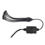 Six black die-cast aluminum RGB LED rock light pods with waterproof wiring harness and Bluetooth control module.