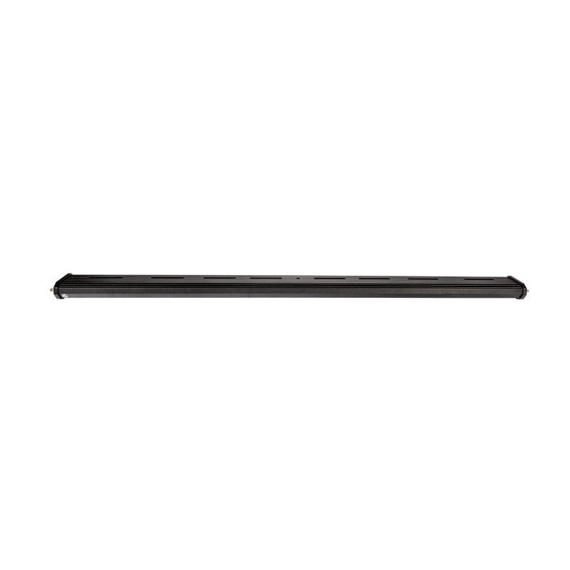Satin black 50-inch KC HiLiTES Xross Bar light mount featuring slotted mounting holes and recessed wiring channel.