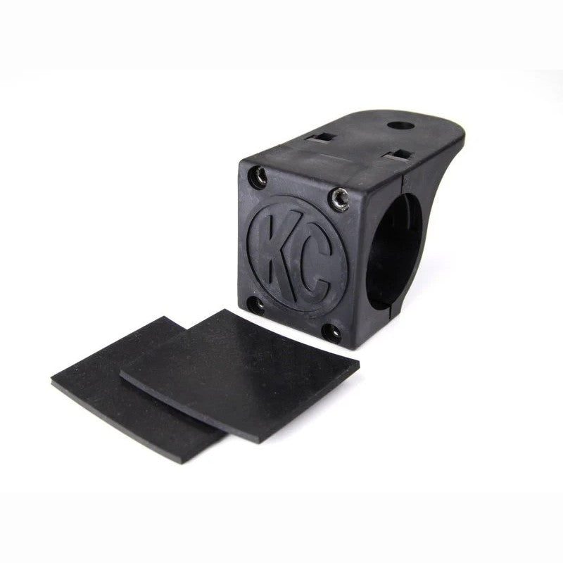 Black two-piece glass-injected nylon tube clamp light mount with rubber adjustment shims for 1.75 to 2 inch bars.