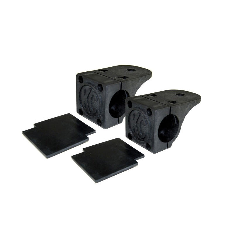 Pair of black glass-injected nylon tube clamp light mounts for 1.25 to 1.5 inch diameter round bars.