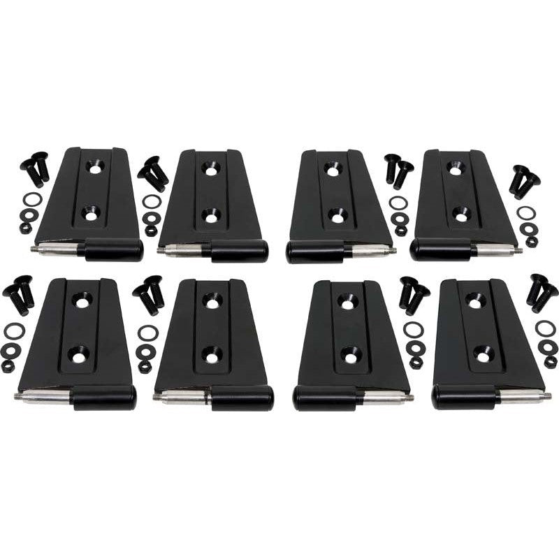 Eight piece set of Kentrol door hinges in black powdercoat for 2007-2018 4-door Jeep Wrangler JK.
