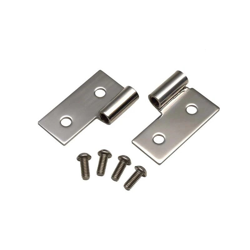 Pair of Kentrol 30407 polished silver lower door hinges for 1976-2006 Jeep Wrangler YJ/TJ and CJ models.
