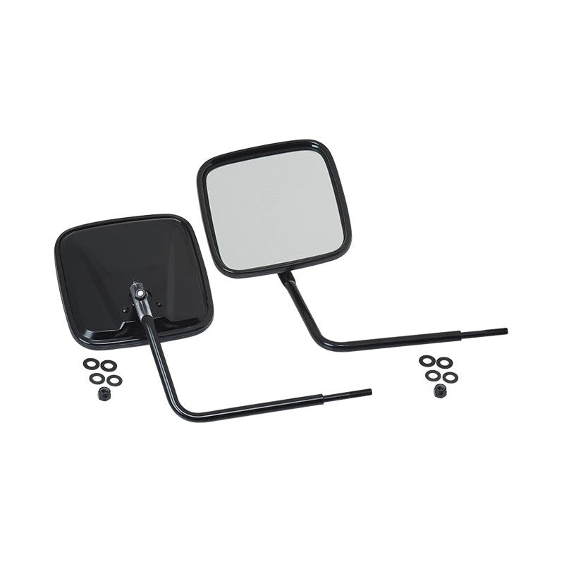 Pair of black powdercoated Kentrol Outback side mirrors for 1976-2018 Jeep CJ and Wrangler models.