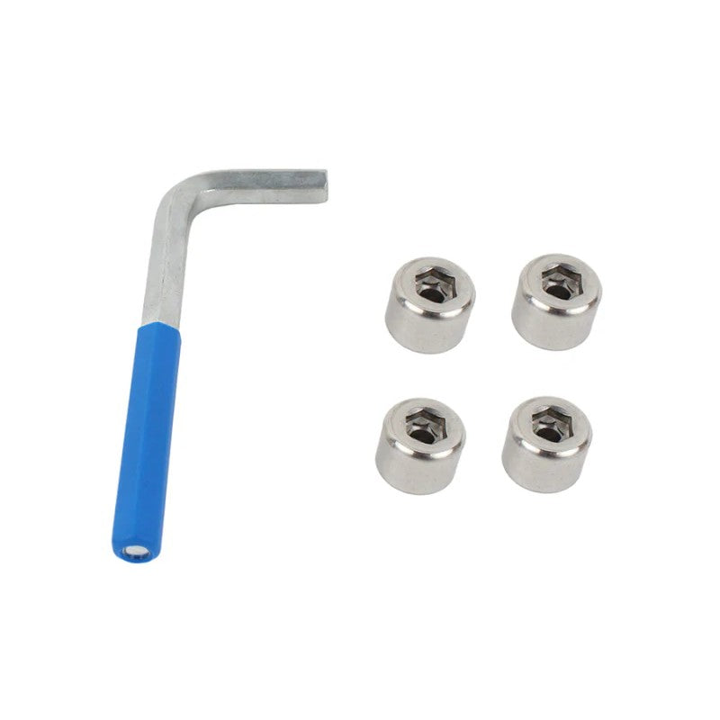 Polished silver Kentrol anti-theft door nuts for 1997-2006 Jeep Wrangler TJ hinge pins.