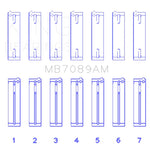 Seven-piece King Engine Bearings MB7089AM standard size crankshaft main bearing set for Audi, Porsche, and VW engines.